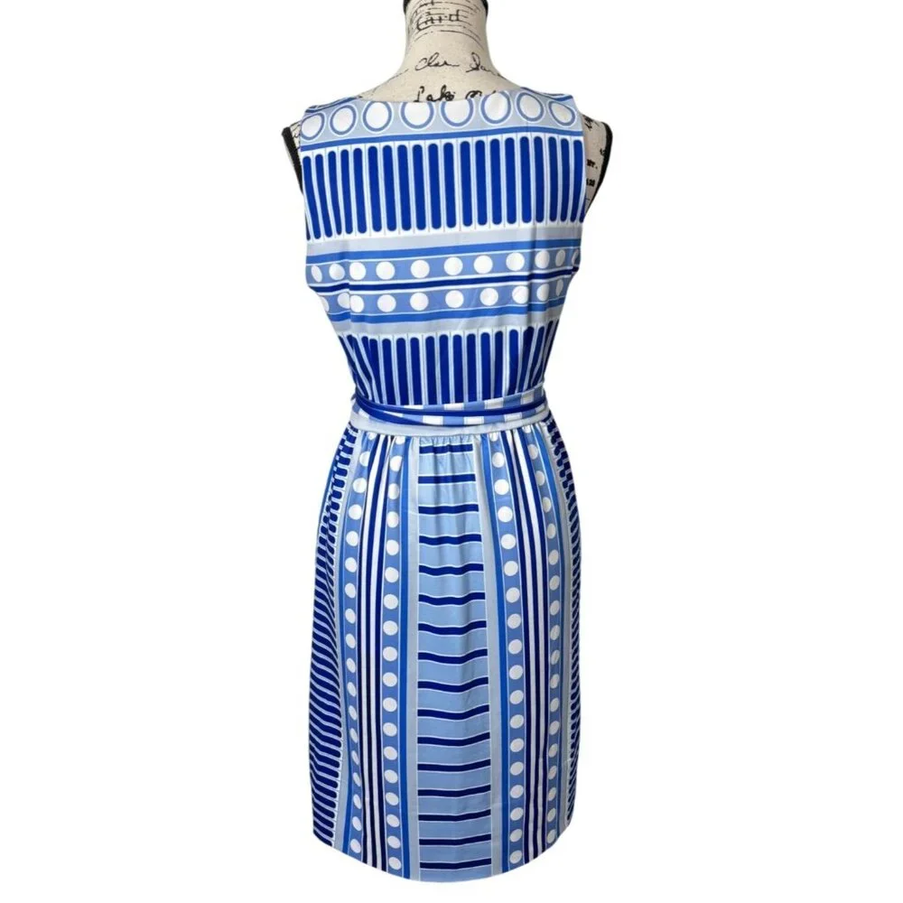 Gretchen Scott Womens Size S Dress Blue & White Print Sleeveless Dress Belted - Picture 3 of 8
